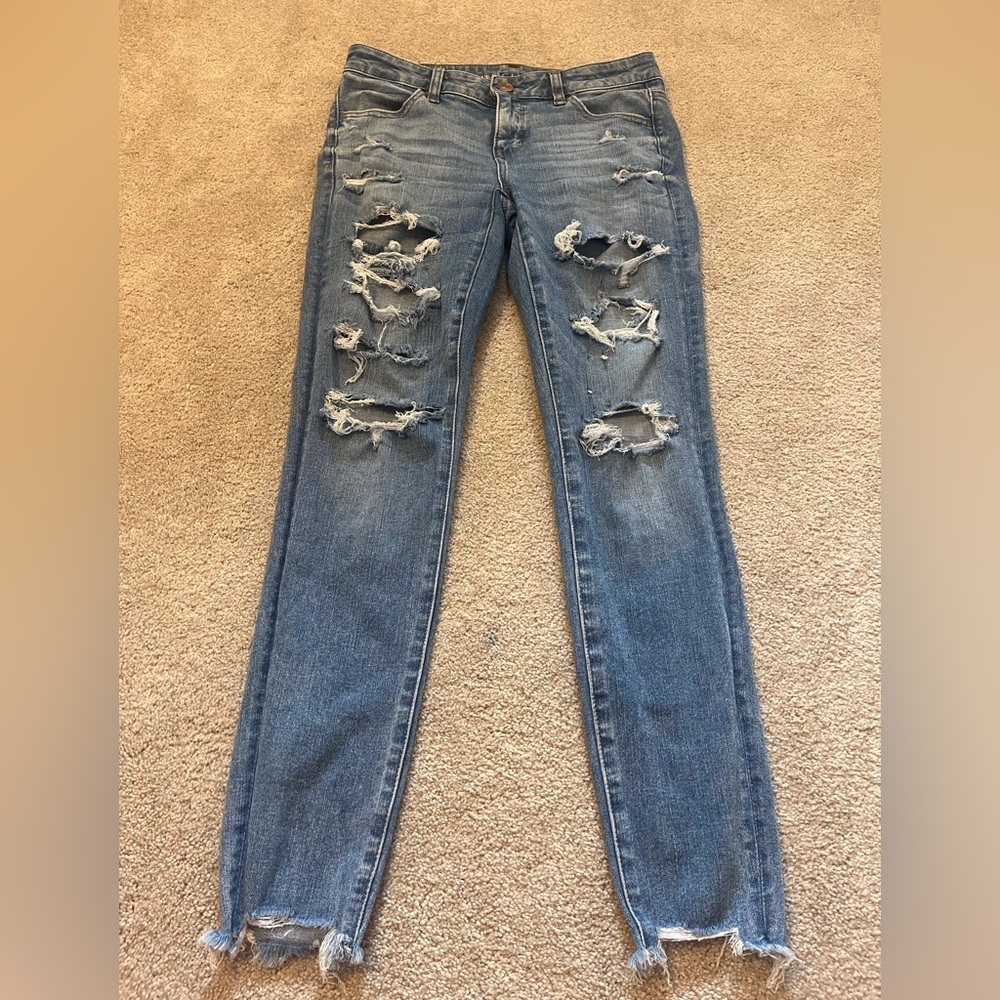 American Eagle Outfitters Blue Skinny Jeans with Distressed Details
